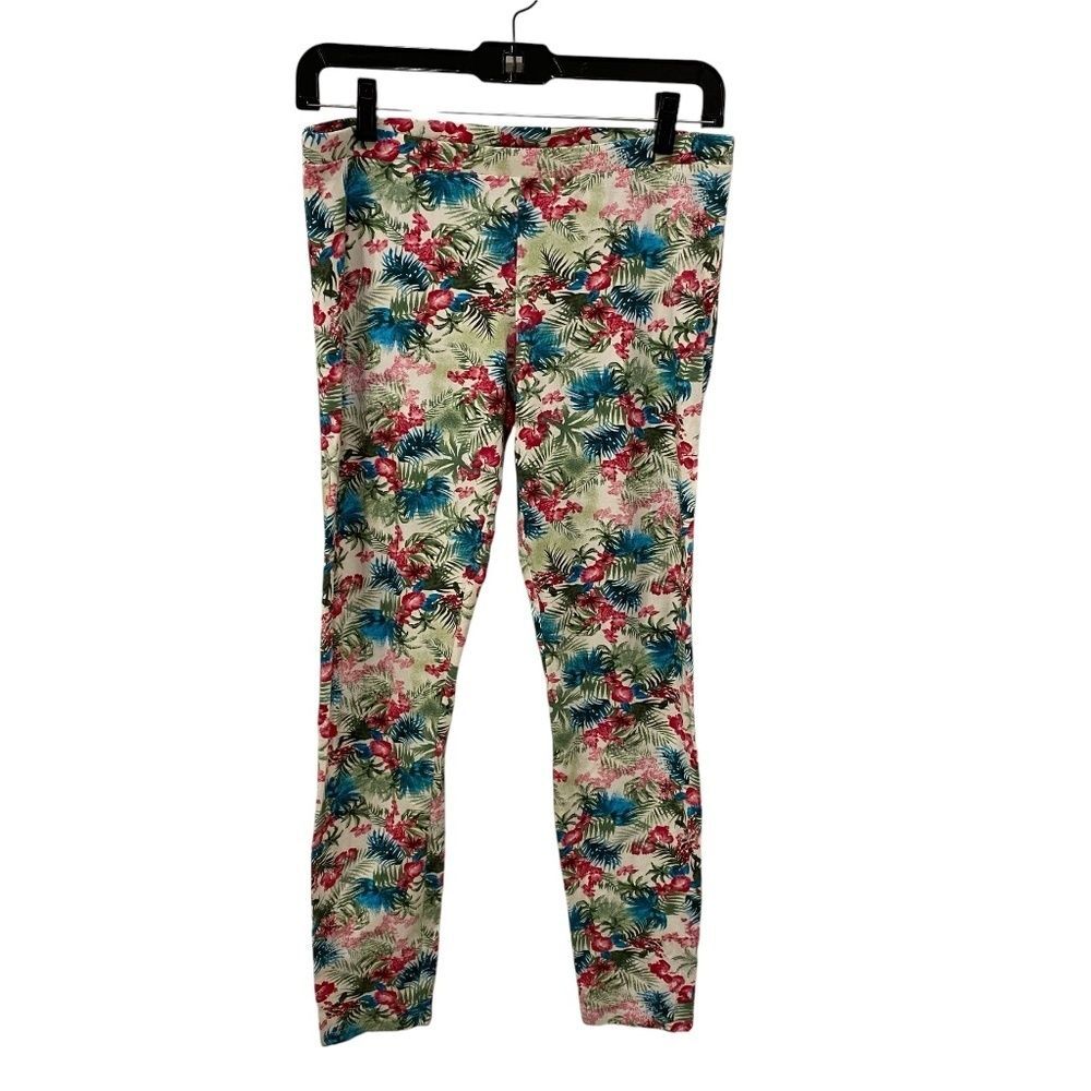 Benetton Tropical Floral Cotton Blend Pull On Stretch Leggings Multicolor L
